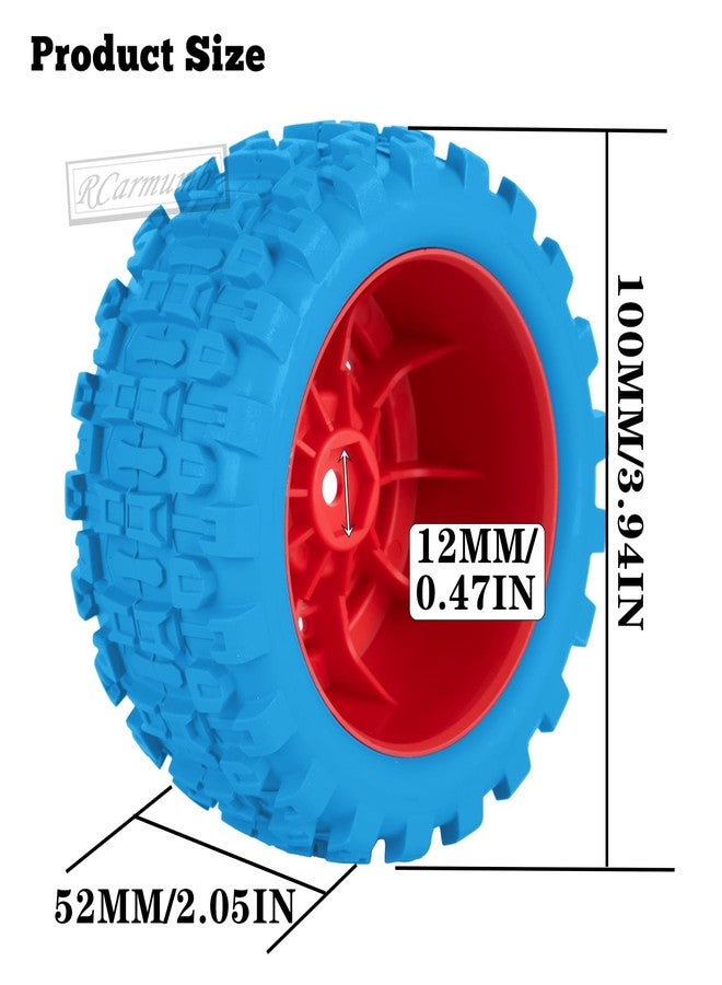 RCarmumb 100 * 52MM 1/16 RC Monster Truck Tires 12mm Hex Adapters All-Terrain Traction Tires fit for Mini Maxx/Mini XRT, MJX 16207/16208/16209/16210,HSP 94186,E-Revo,L0S1,1/18 Mini LMT,Blue&Red - Image 4