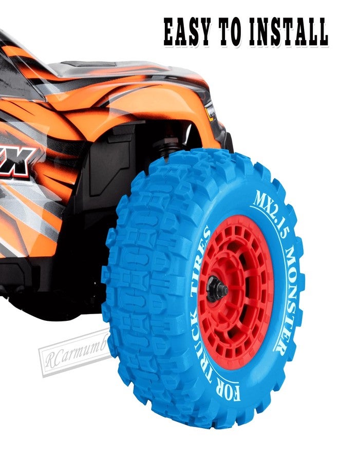 RCarmumb 100 * 52MM 1/16 RC Monster Truck Tires 12mm Hex Adapters All-Terrain Traction Tires fit for Mini Maxx/Mini XRT, MJX 16207/16208/16209/16210,HSP 94186,E-Revo,L0S1,1/18 Mini LMT,Blue&Red - Image 3