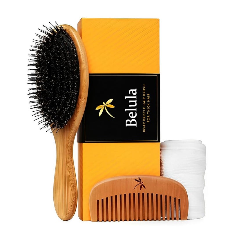 Premium Boar Bristle Hair Brush for Thick Hair Set Hairbrush for Women With Thick Long or Curly Hair Restores Hairs Shine and Health Comb Travel Bag  Spa Headband Included