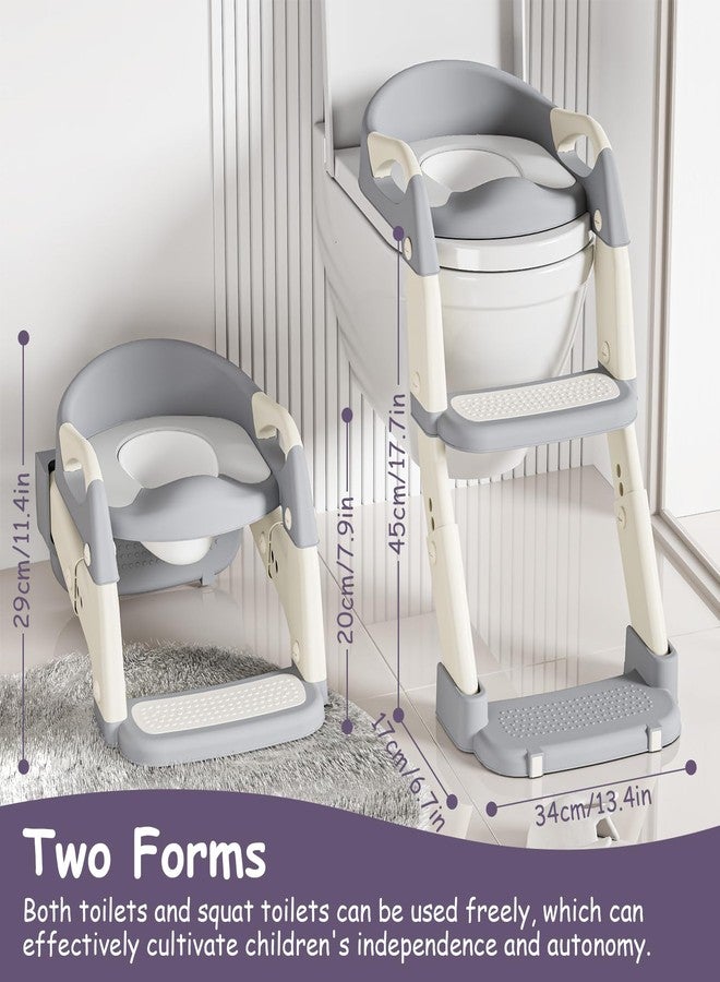 kimitimi 3-in-1 Potty Training Seat with Ladder Toddler Toilet Ladder Kid’s Toilet Chair for Little Boys Girls, with Urinals, Toddler Anti-Slip Step Stool Ladder and Splash Guard - Grey - Image 2