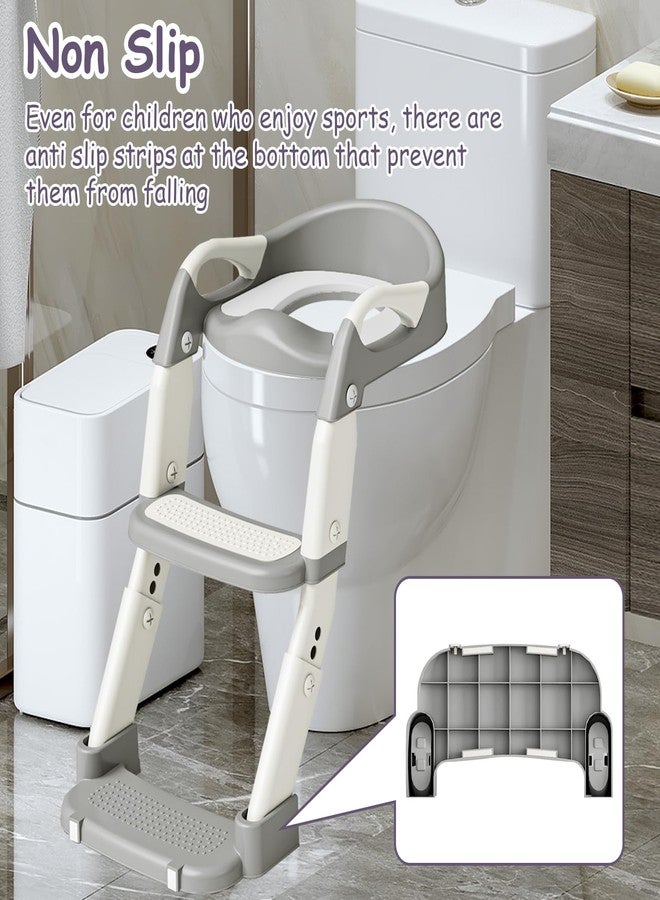 kimitimi 3-in-1 Potty Training Seat with Ladder Toddler Toilet Ladder Kid’s Toilet Chair for Little Boys Girls, with Urinals, Toddler Anti-Slip Step Stool Ladder and Splash Guard - Grey - Image 4