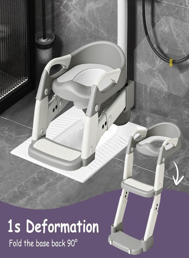 kimitimi 3-in-1 Potty Training Seat with Ladder Toddler Toilet Ladder Kid’s Toilet Chair for Little Boys Girls, with Urinals, Toddler Anti-Slip Step Stool Ladder and Splash Guard - Grey - Image 3