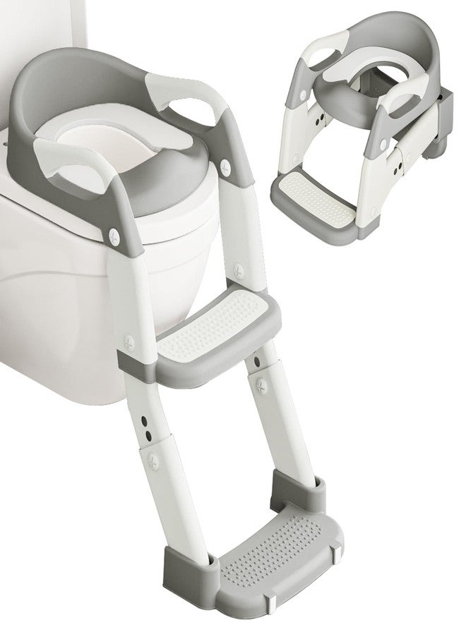 kimitimi 3-in-1 Potty Training Seat with Ladder Toddler Toilet Ladder Kid’s Toilet Chair for Little Boys Girls, with Urinals, Toddler Anti-Slip Step Stool Ladder and Splash Guard - Grey - Image 1