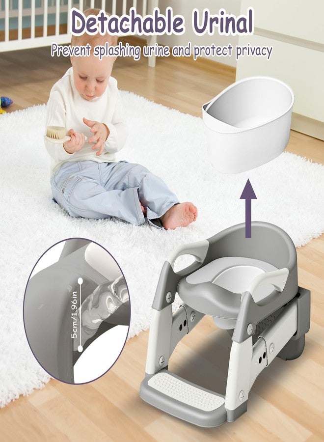 kimitimi 3-in-1 Potty Training Seat with Ladder Toddler Toilet Ladder Kid’s Toilet Chair for Little Boys Girls, with Urinals, Toddler Anti-Slip Step Stool Ladder and Splash Guard - Grey - Image 5