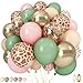 Govpy Pink Jungle Safari Balloons 60PCS Sage Green Pastel Pink Gold Balloon Light Pink Cream Beige Balloon with Animal Print for Girls Birthday Baby Shower Wild One Giraffe Party Decorations Supplies - Image 3