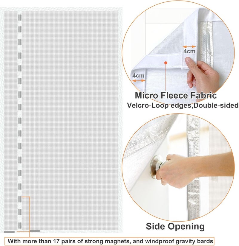 Risareyi Magnetic Mosquito Net Side Opening 235 x 270 cm, White Fiberglass Mesh Very Resistant Breathable Curtain with Magnet Mosquito Net Door Window for Balcony Automatic Closing - Image 3