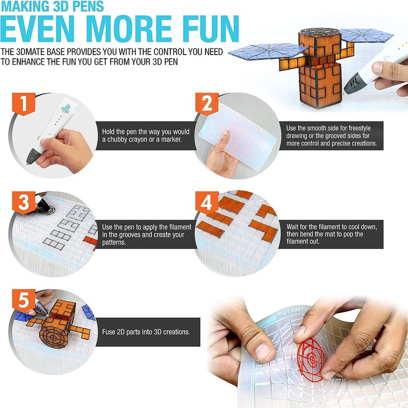 3Dmate Starter - Transparent 3D Pen Mat 9 x 7 Inches with Compatible Stencils Book - Flexible Two-Sided Heat-Resistant Silicone - 3D Pen Accessories - Templates for Kids, Adults - Image 2