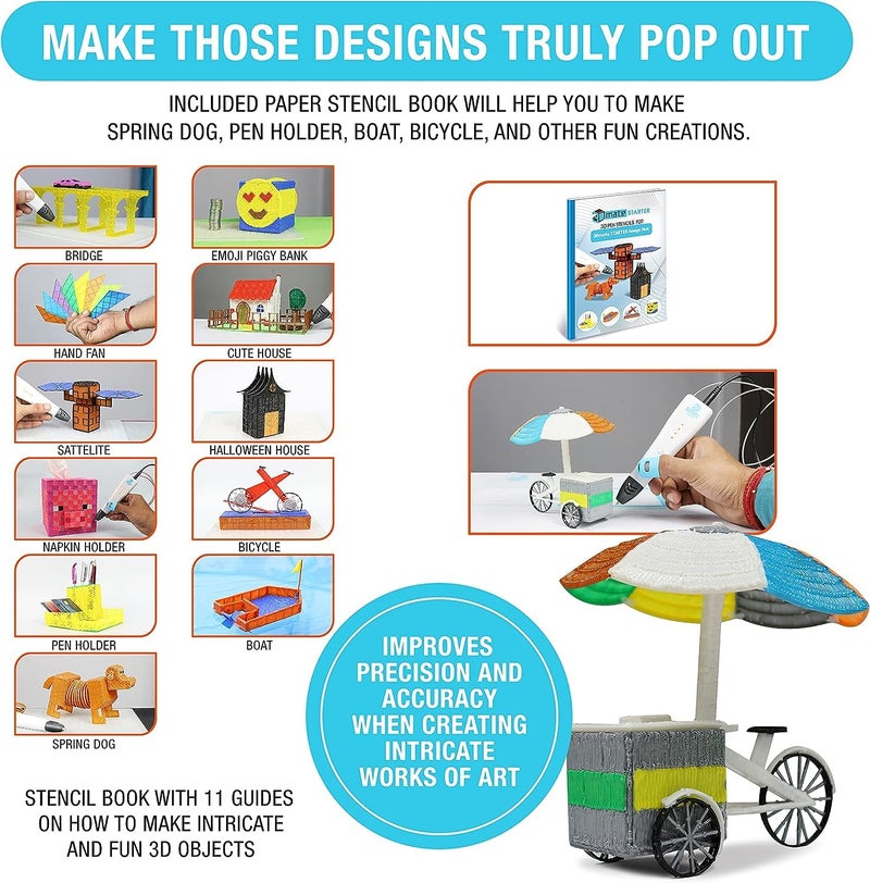 3Dmate Starter - Transparent 3D Pen Mat 9 x 7 Inches with Compatible Stencils Book - Flexible Two-Sided Heat-Resistant Silicone - 3D Pen Accessories - Templates for Kids, Adults - Image 3