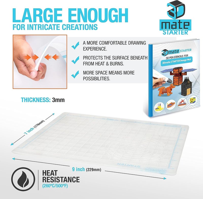 3Dmate Starter - Transparent 3D Pen Mat 9 x 7 Inches with Compatible Stencils Book - Flexible Two-Sided Heat-Resistant Silicone - 3D Pen Accessories - Templates for Kids, Adults - Image 5