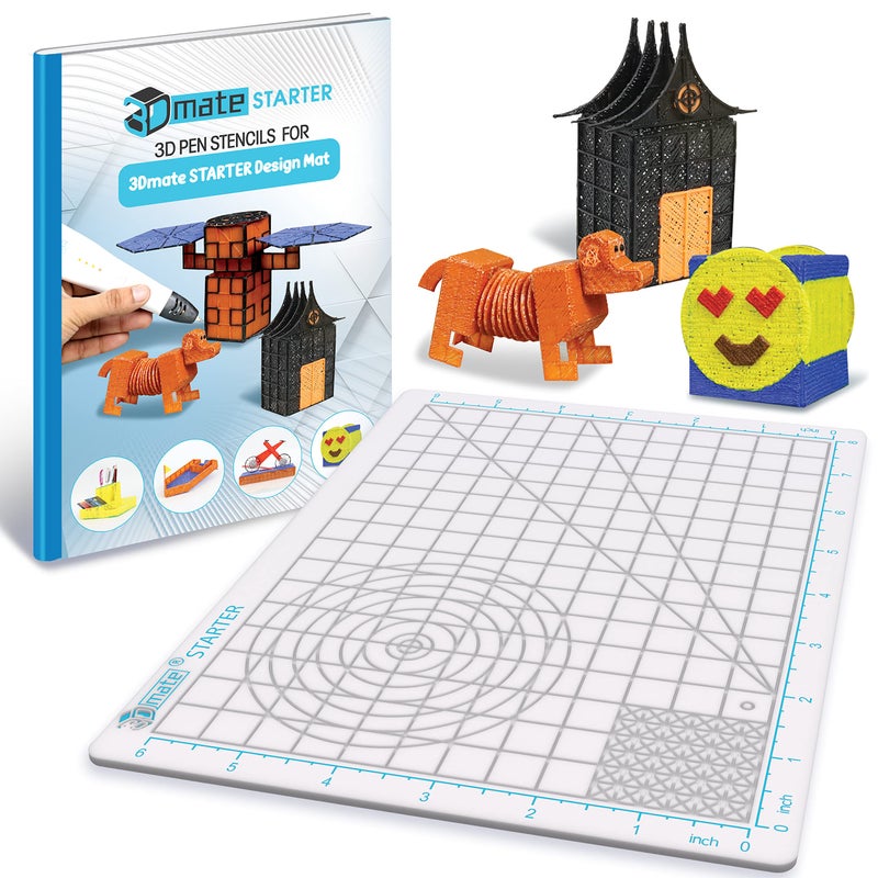 3Dmate Starter - Transparent 3D Pen Mat 9 x 7 Inches with Compatible Stencils Book - Flexible Two-Sided Heat-Resistant Silicone - 3D Pen Accessories - Templates for Kids, Adults - Image 1