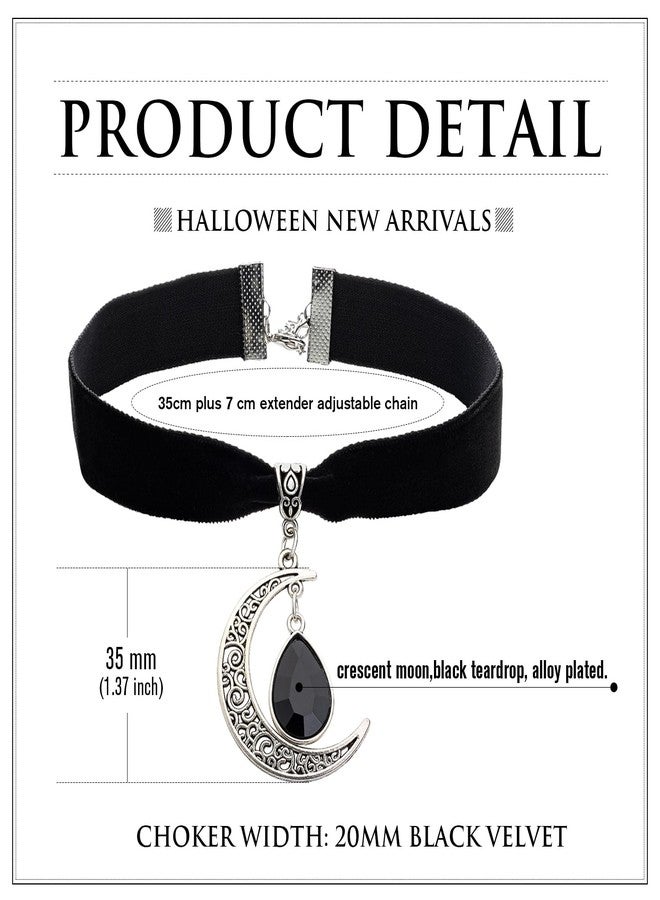 RareLove Choker Crescent Moon Charm Witch Necklace 18 mm Black Choker Velvet Black Drop Halloween Choker Necklace for Women Adjustable - Image 2