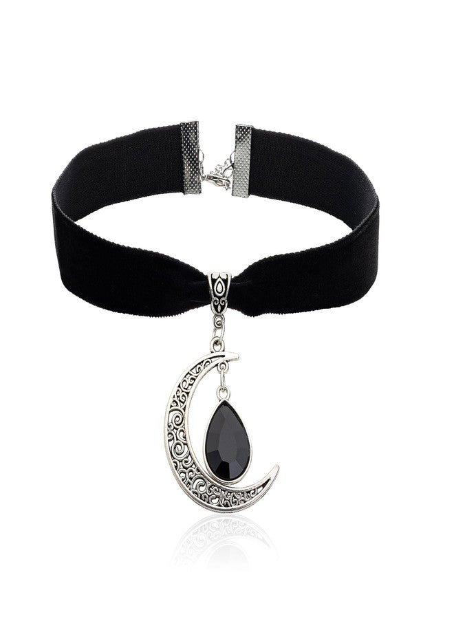 RareLove Choker Crescent Moon Charm Witch Necklace 18 mm Black Choker Velvet Black Drop Halloween Choker Necklace for Women Adjustable - Image 1