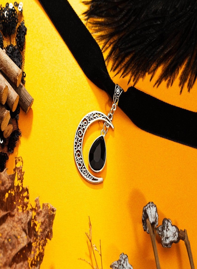 RareLove Choker Crescent Moon Charm Witch Necklace 18 mm Black Choker Velvet Black Drop Halloween Choker Necklace for Women Adjustable - Image 5