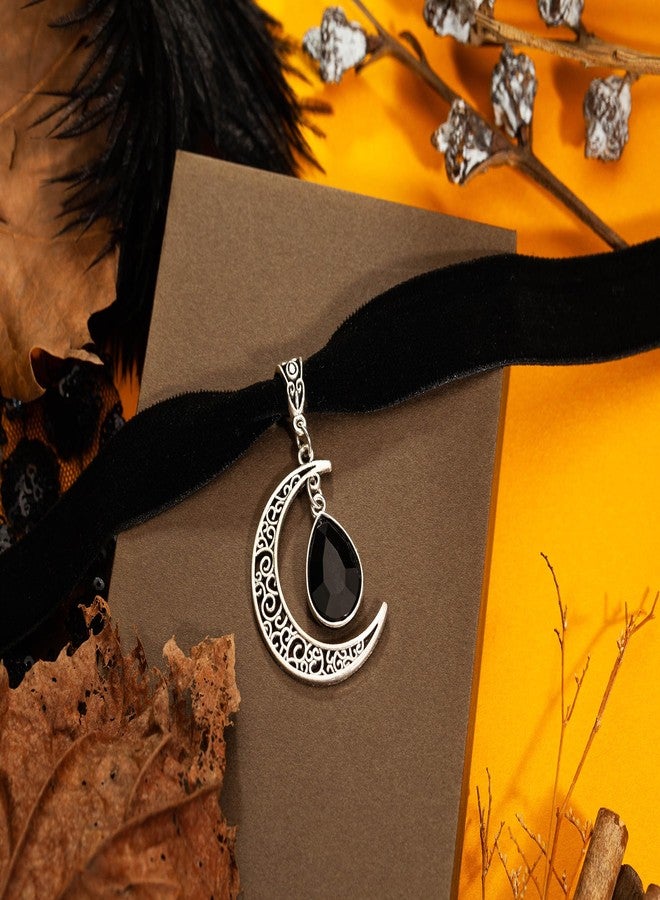 RareLove Choker Crescent Moon Charm Witch Necklace 18 mm Black Choker Velvet Black Drop Halloween Choker Necklace for Women Adjustable - Image 4