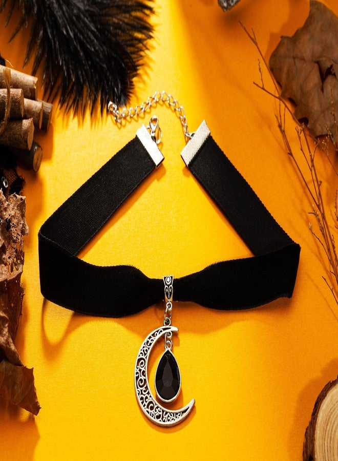 RareLove Choker Crescent Moon Charm Witch Necklace 18 mm Black Choker Velvet Black Drop Halloween Choker Necklace for Women Adjustable - Image 3