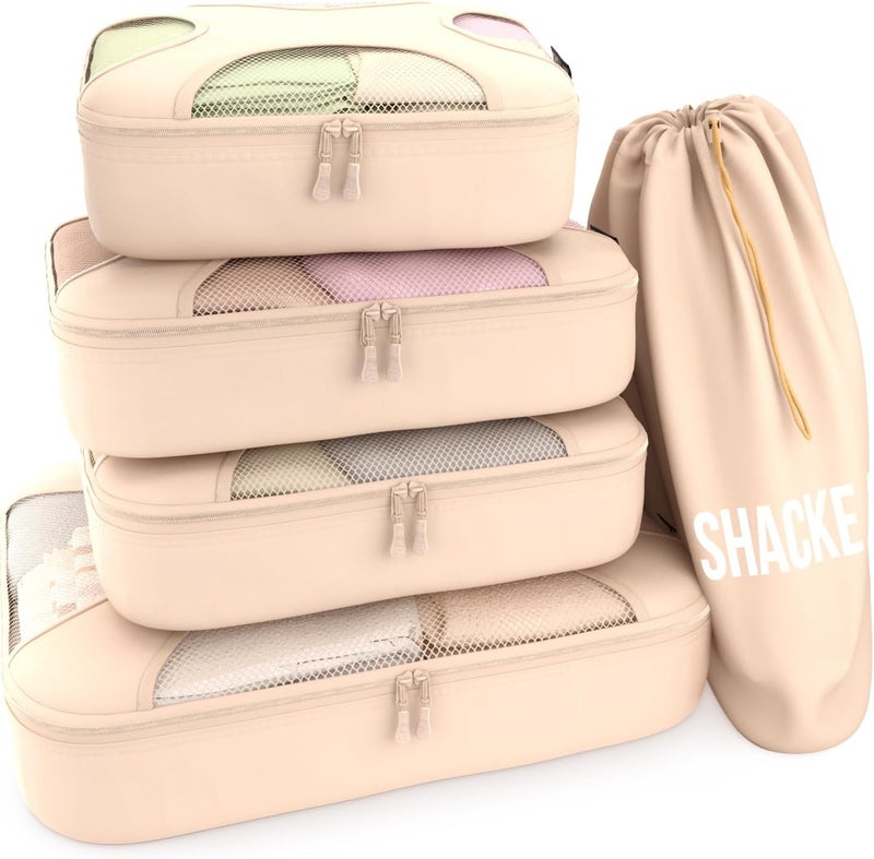 Shacke 5 Set Packing Cubes for Travel Lightweight Luggage Organizer (Cream) - Image 1
