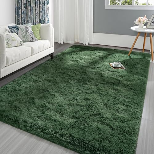 Pettop Fluffy Deep Green Area Rug for Bedroom Living Room, 3x5 Feet Super Soft Shaggy Plush Fuzzy Rugs for Girls Kids Boys, Non-Slip and Washable Rug for Nursery Classroom, Carpet for Rooms Decor - Image 1