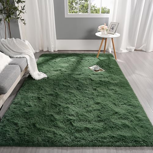 Pettop Fluffy Deep Green Area Rug for Bedroom Living Room, 3x5 Feet Super Soft Shaggy Plush Fuzzy Rugs for Girls Kids Boys, Non-Slip and Washable Rug for Nursery Classroom, Carpet for Rooms Decor - Image 2