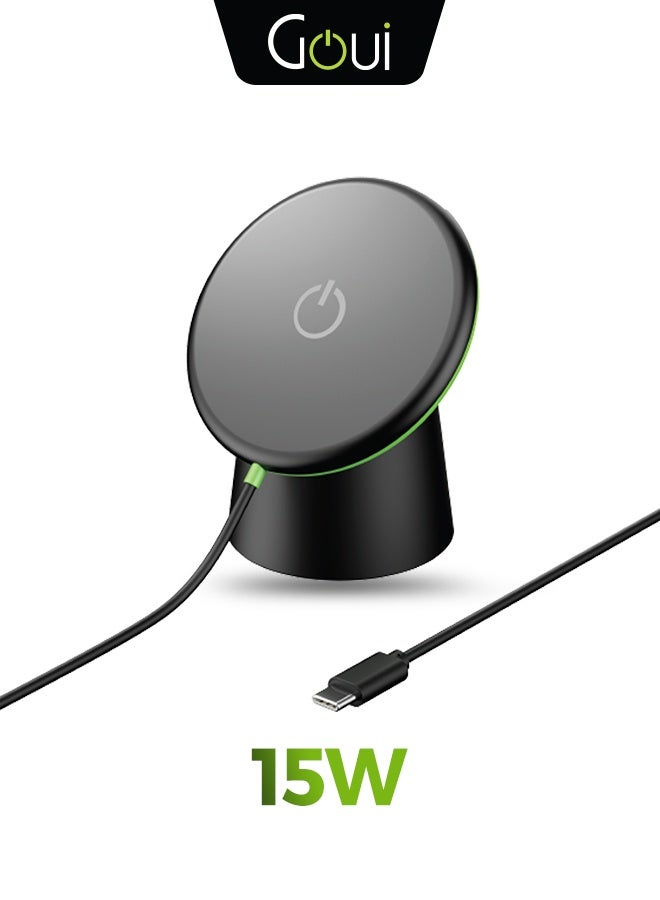 Goui Omni Qi 15W Magnetic Wireless Charger with Multi-Angle Rotation – Cable-Free Charging for Qi-Enabled Smartphones, Supports Apple & Samsung Quick Charging - Black - Image 1