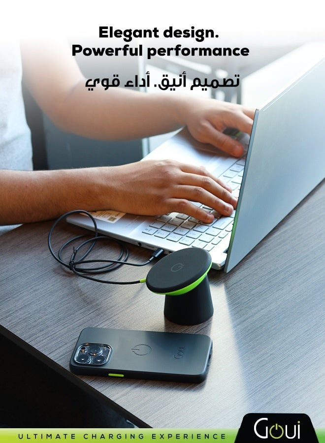 جوي شاحن أومني كيو المغناطيسي اللاسلكي 15 واط مع دوران متعدد الزوايا – شحن بدون كابلات للهواتف الذكية المدعومة بتقنية Qi، يدعم الشحن السريع لأجهزة Apple وSamsung أسود - Image 5