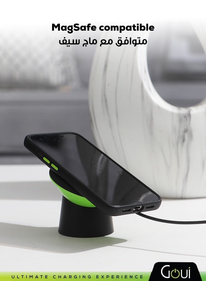 جوي شاحن أومني كيو المغناطيسي اللاسلكي 15 واط مع دوران متعدد الزوايا – شحن بدون كابلات للهواتف الذكية المدعومة بتقنية Qi، يدعم الشحن السريع لأجهزة Apple وSamsung أسود - Image 3