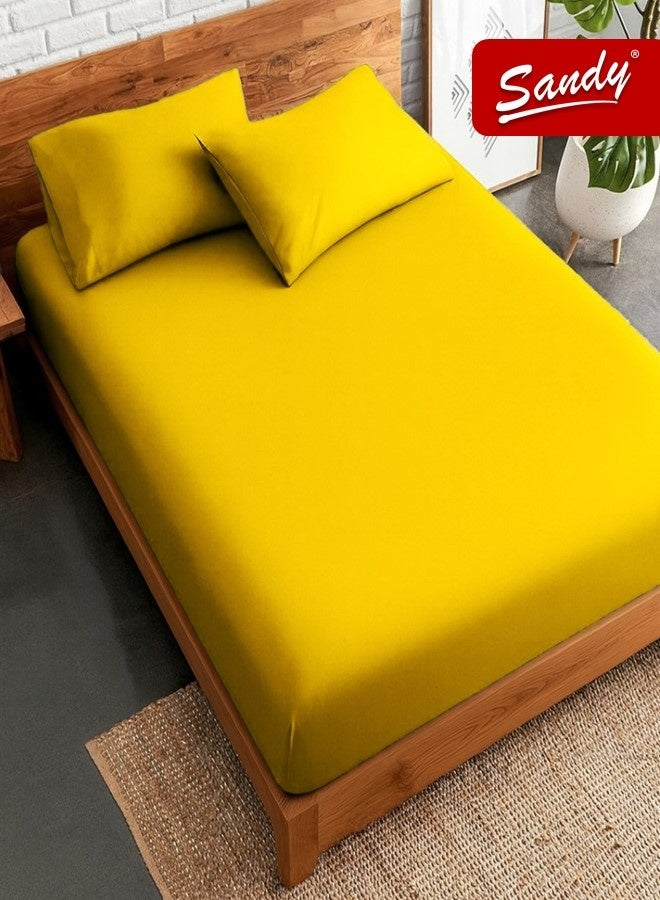 ساندي طقم شرشف مطاط ساندي فاخر بجودة الفنادق مع أغطية وسادة، طقم من 3 قطع، شديد النعومة وجيد التهوية وبارد, مقاس مزدوج كينج نفرين 200 × 200 سم, كناري - Image 1