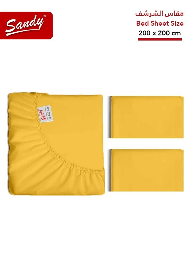 Sandy Sandy Premium Hotel Quality Fitted Sheet and Pillow Cases, Bed Sheet 3 Pieces Set, Soft & Breathable and Cooling, King Size 200 x 200 cm, Canary  - Image 1
