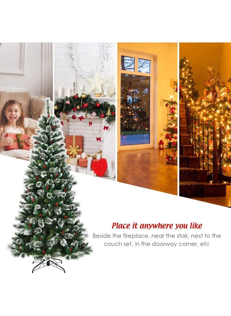 جورونب شجرة عيد الميلاد 120 سم/ 150 سم/ 180 سم/ 210 سم/ 240 سم شجرة عيد الميلاد الاصطناعية الفاخرة المصنوعة من مادة البولي فينيل كلوريد مع أطراف الفروع، مثالية للمنزل والمكتب وديكور حفلات عيد الميلاد، تتضمن حوامل معدنية قابلة للطي - Image 2