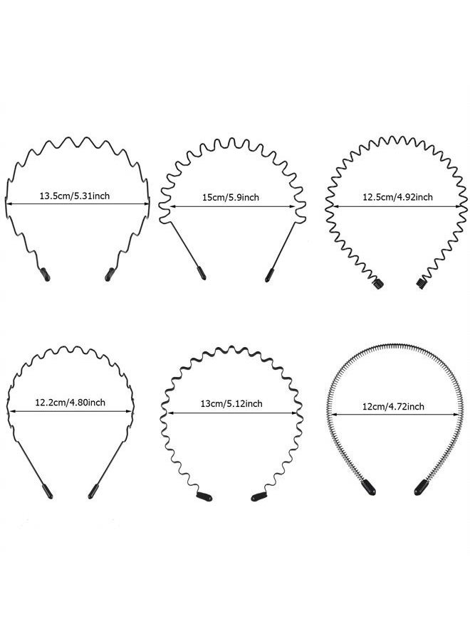 fenshine 6PCS Metal Hair Bands, Spring Wavy Hoop Unisex Black Headband Slicked Back Non Slip Sports Hairband for Women Men  - Image 2