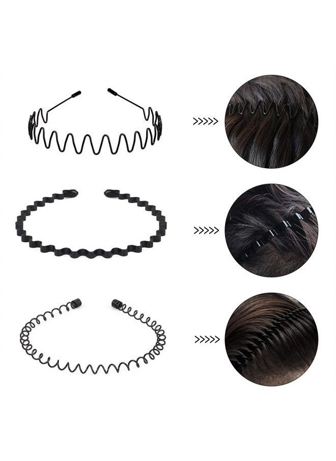 fenshine 6PCS Metal Hair Bands, Spring Wavy Hoop Unisex Black Headband Slicked Back Non Slip Sports Hairband for Women Men  - Image 5