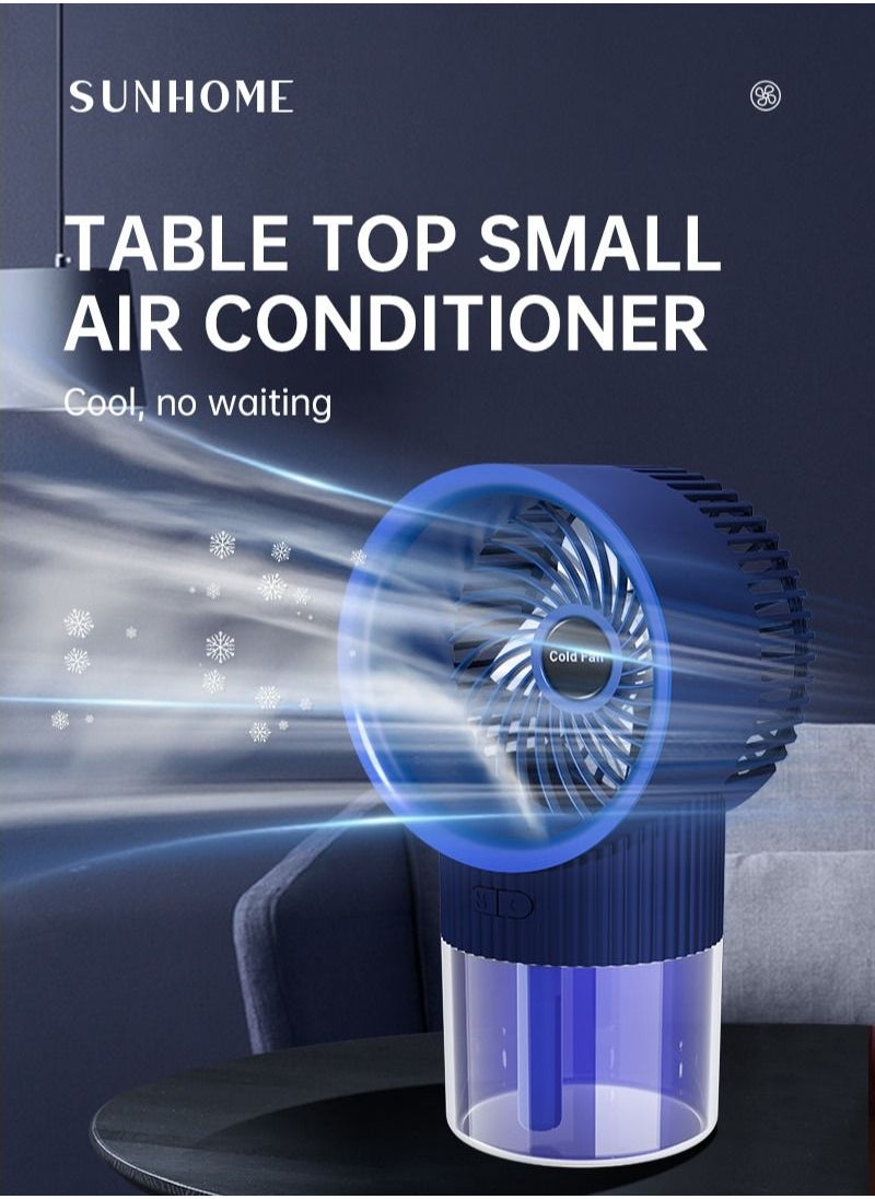 Sunhome - 2-in-1 Mini Portable Water Mist Fan with Colorful Atmosphere Lamp 350ml 6.5W 3-Speeds USB Charging W39 Blue - Image 1