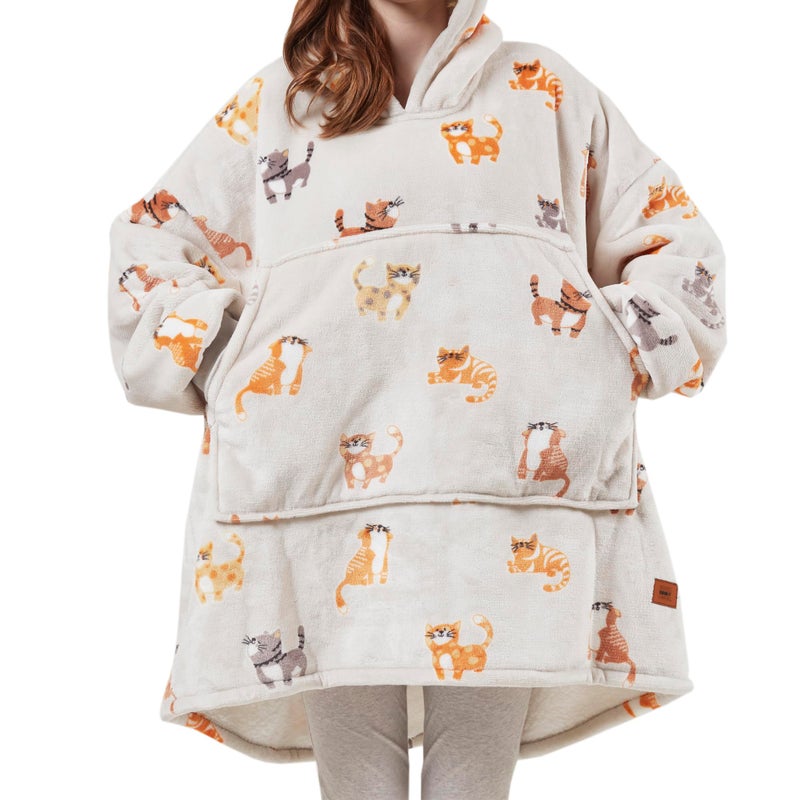 Degrees of Comfort Wearable Blanket Hoodie for Women Adults  Cozy Oversized and Warm Sherpa Lined Sweatshirt Blankets  Cat 38x32