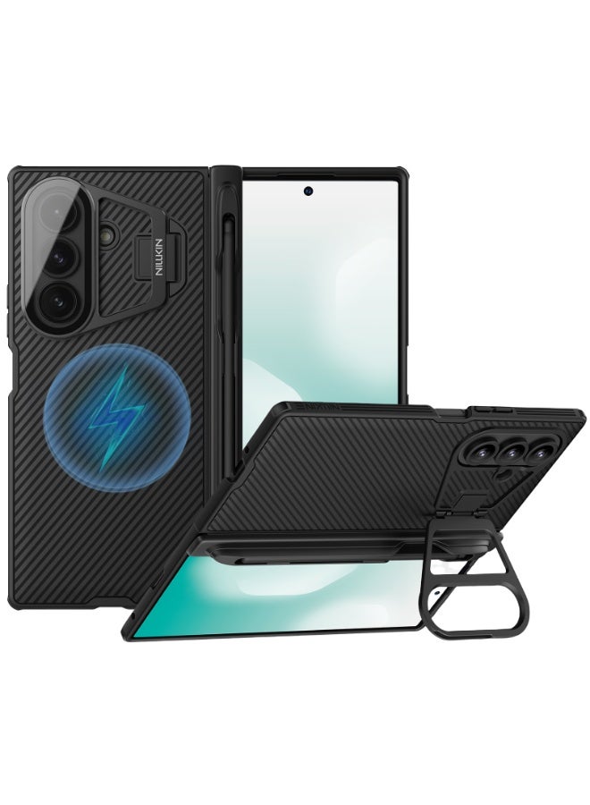 نيلكين جراب مغناطيسي لهاتف Samsung Galaxy Z Fold 7، مع قلم وحامل مدمج، وواقي للكاميرا، وحماية للمفصلة، أسود - Image 1