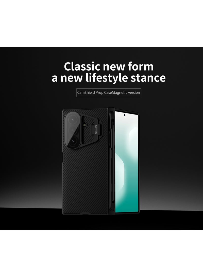نيلكين جراب مغناطيسي لهاتف Samsung Galaxy Z Fold 7، مع قلم وحامل مدمج، وواقي للكاميرا، وحماية للمفصلة، أسود - Image 2