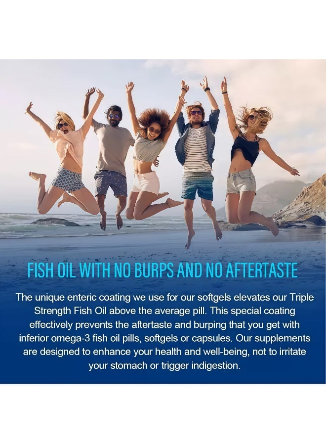 أوميغا كبسولات هلامية من زيت السمك أوميغا 3 مركزة ثلاثية - 2160 مجم - الدهون الثلاثية EPA وDHA - تدعم صحة القلب والدماغ والمفاصل، وصحة القلب والأوعية الدموية - 60 كبسولة هلامية - زيت السمك النقي (عديم الرائحة ومضاد للغازات) - Image 4