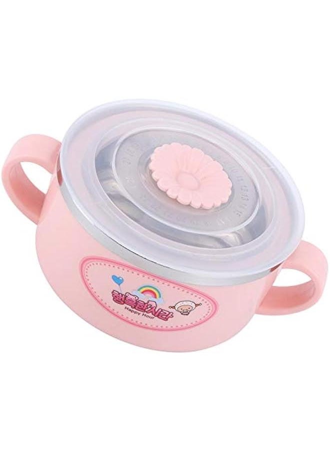 OCTOBER - 304 Stainless Steel Toddler Bowl, Double Layer Heat Insulation Cartoon Bowl with Lid and Handles Feeding Tableware Dishes Bowl() - Image 1