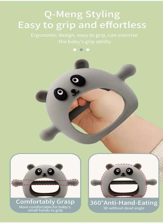 RUKAN Silicone Anti Dropping Wrist Hand Teethers 3 to 6 Months Baby Chew Toys for Sucking Needs, Teething Mitten Hand Pacifier for Soothing Gum Pain Relief Panda (Grey) - Image 3