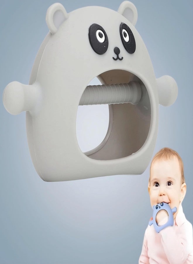 RUKAN Silicone Anti Dropping Wrist Hand Teethers 3 to 6 Months Baby Chew Toys for Sucking Needs, Teething Mitten Hand Pacifier for Soothing Gum Pain Relief Panda (Grey) - Image 1