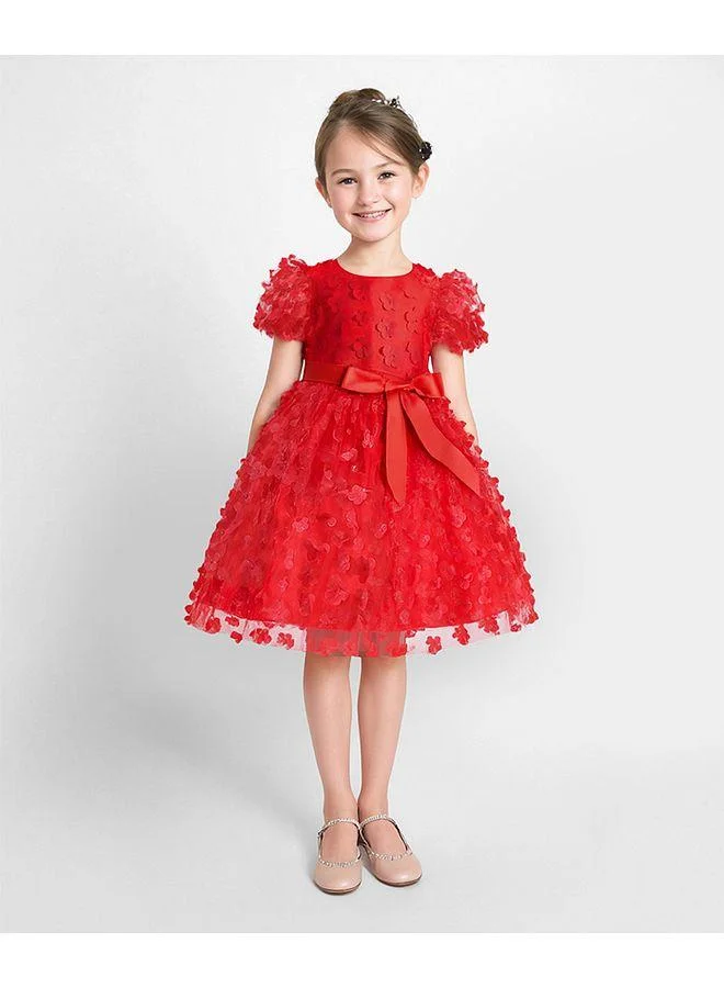 Mark & Mia Mark & Mia Floral Appliqu? Short Sleeves Dress with Bow - Red