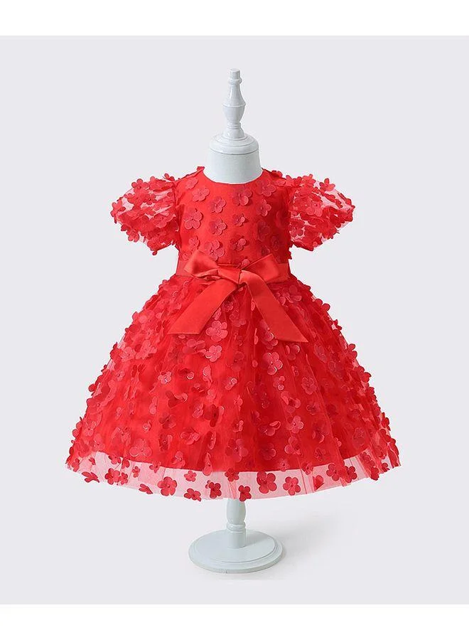 Mark & Mia Mark & Mia Floral Appliqu? Short Sleeves Dress with Bow - Red
