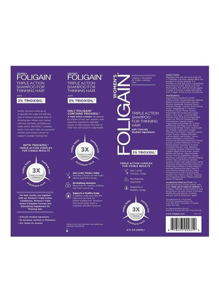 FOLIGAIN - Foligain Triple Action Shampoo for Thinning Hair for Women with 2% Trioxidil 236ml - Image 1