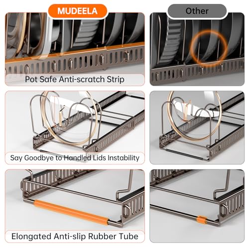 MUDEELA Pots and Pans Organizer under Cabinet, Expandable Pan Lids Organizers inside Cabinet with 12 Adjustable Dividers, Kitchen Storage Organization Pot Holder Cookie Sheet, Cutting Board Organizer - Image 4