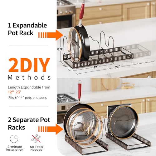 MUDEELA Pots and Pans Organizer under Cabinet, Expandable Pan Lids Organizers inside Cabinet with 12 Adjustable Dividers, Kitchen Storage Organization Pot Holder Cookie Sheet, Cutting Board Organizer - Image 2