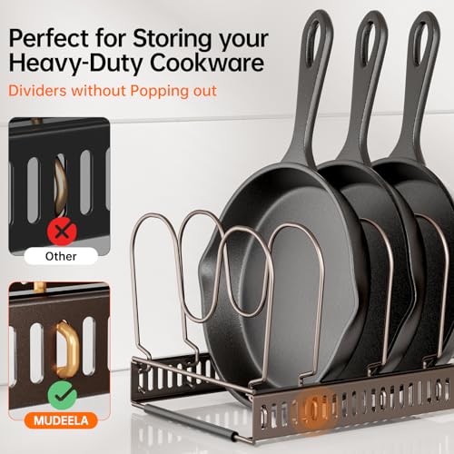 MUDEELA Pots and Pans Organizer under Cabinet, Expandable Pan Lids Organizers inside Cabinet with 12 Adjustable Dividers, Kitchen Storage Organization Pot Holder Cookie Sheet, Cutting Board Organizer - Image 3