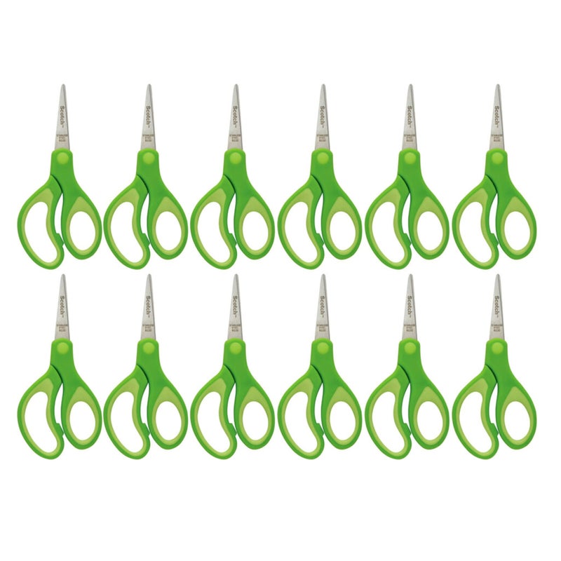 Scotch 5" Soft Touch Pointed Tip Kids Scissors, 12 Count Teacherâ€™s Pack, Green, All-Purpose Scissors for School and Crafts (1442P-12) - Image 3