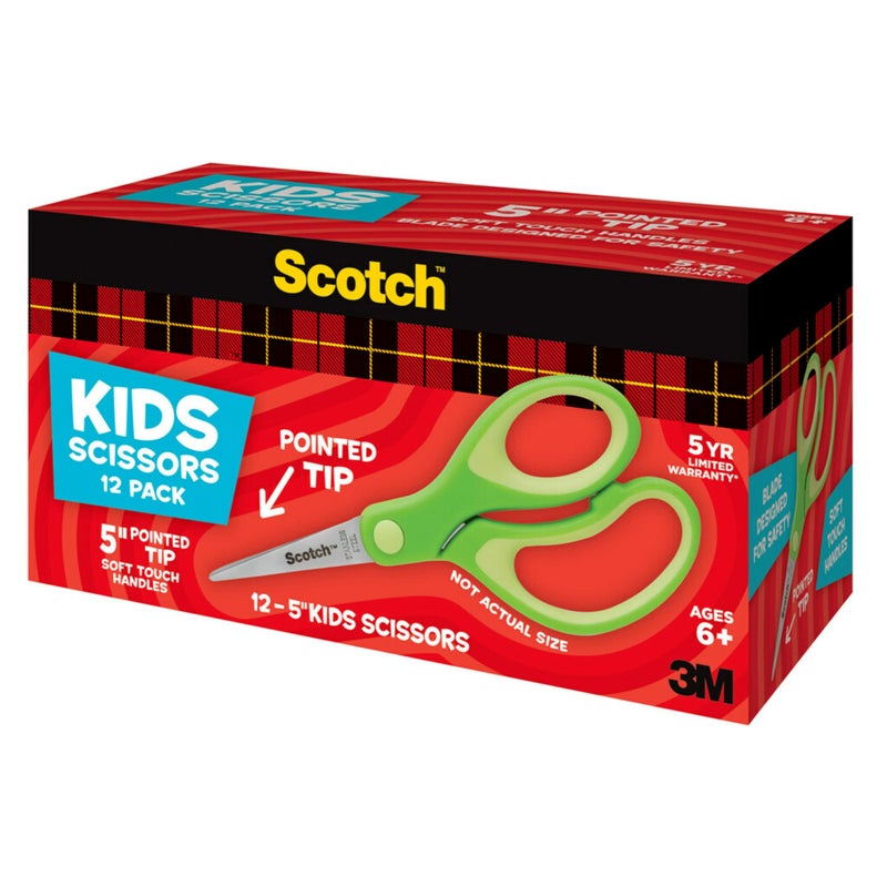 Scotch 5" Soft Touch Pointed Tip Kids Scissors, 12 Count Teacherâ€™s Pack, Green, All-Purpose Scissors for School and Crafts (1442P-12) - Image 5