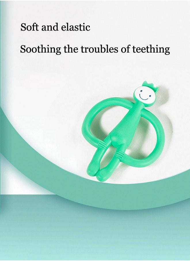 Generic Silicone Teether Bendable Soft Silicone Training Toothbrush and Teether Sensory Exploration and Teething Relief with Easy to Hold Handles Silicone Soothing Teether Monkey  Green  - Image 4