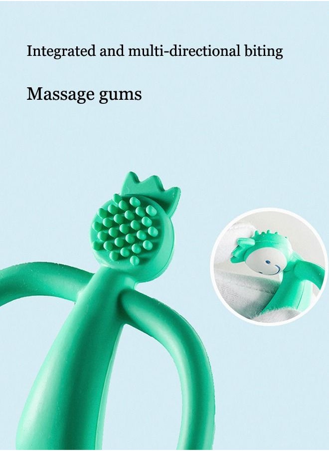 Silicone Teether Bendable Soft Silicone Training Toothbrush and Teether Sensory Exploration and Teething Relief with Easy to Hold Handles Silicone Soothing Teether Monkey  Green