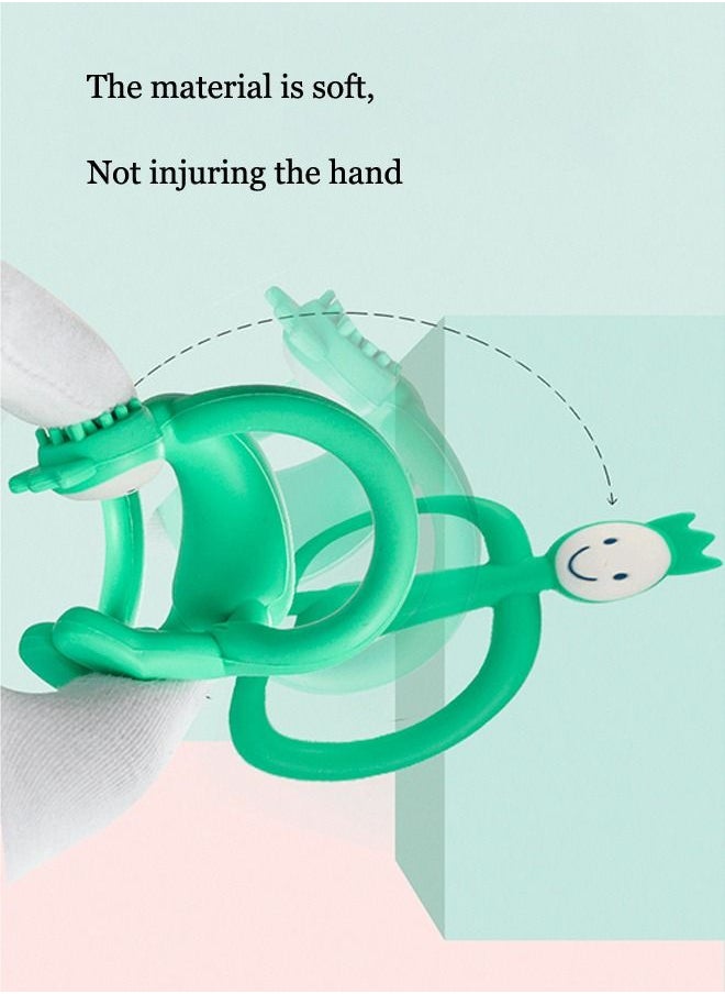 Generic Silicone Teether Bendable Soft Silicone Training Toothbrush and Teether Sensory Exploration and Teething Relief with Easy to Hold Handles Silicone Soothing Teether Monkey  Green  - Image 5