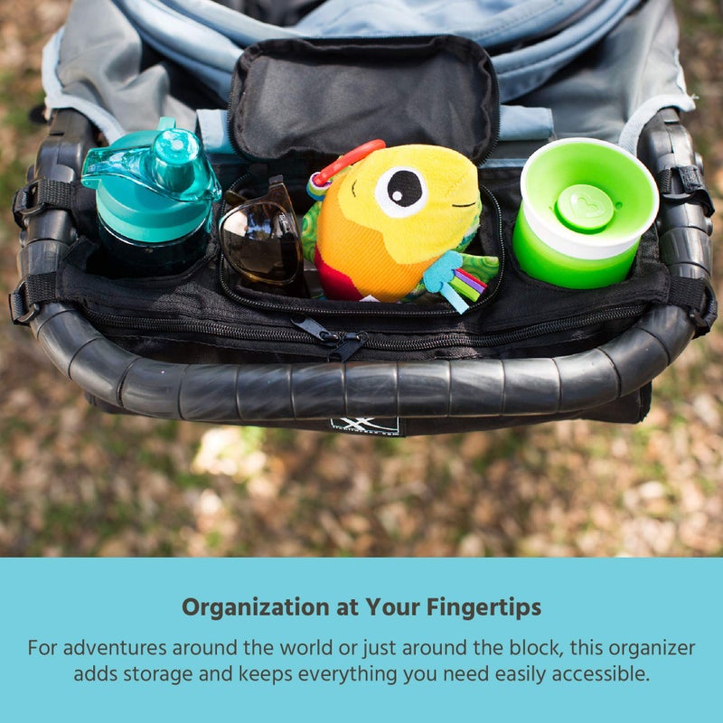 J.L. Childress Sip N Safe - Universal Stroller Accesory and Organizer - Deep Cup Holders, Zippered Compartments, Secure Pockets - for Jogging Strollers, Doona, Graco, Jeep, UPPAbaby, BOB - Black - Image 3